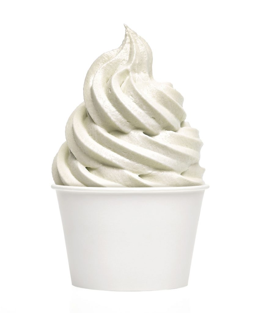33704517 - vanilla frozen yogurt in takeaway paper cup on white background